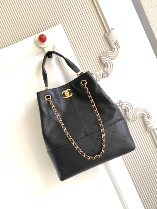 Chanel 25A Series Black Leather Tote Bag with Gold Chain and CC Logo 1 Chanel 25A Series Black Leather Tote Bag with Gold Chain and CC Logo