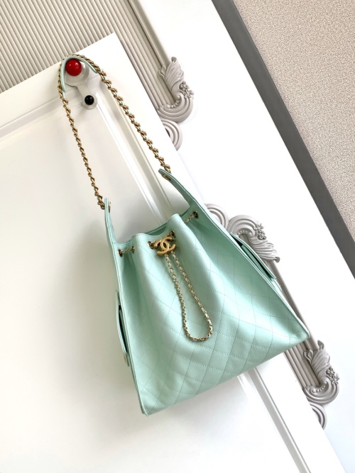 Chanel 25 Hobo Bag, Large Drawstring Bucket Bag, Light Green Leather 1 Chanel 25 Hobo Bag, Large Drawstring Bucket Bag, Light Green Leather