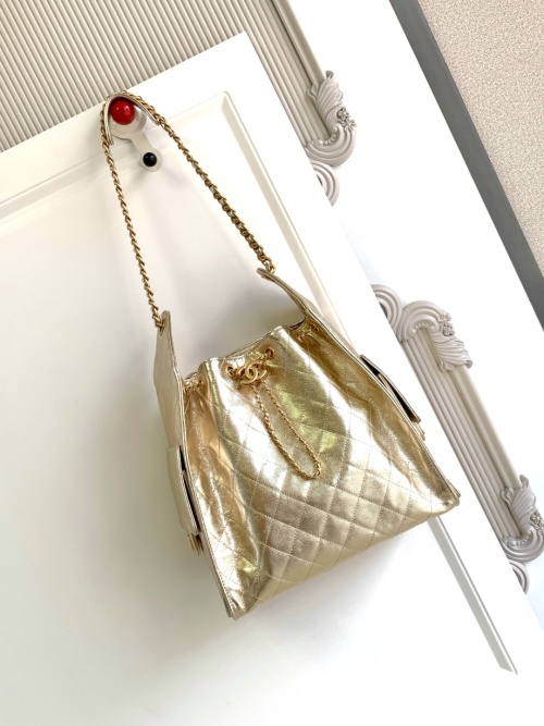 Chanel 25 Hobo Bag, Gold Leather, Drawstring Bucket Bag, Chain Strap 1 Chanel 25 Hobo Bag, Gold Leather, Drawstring Bucket Bag, Chain Strap