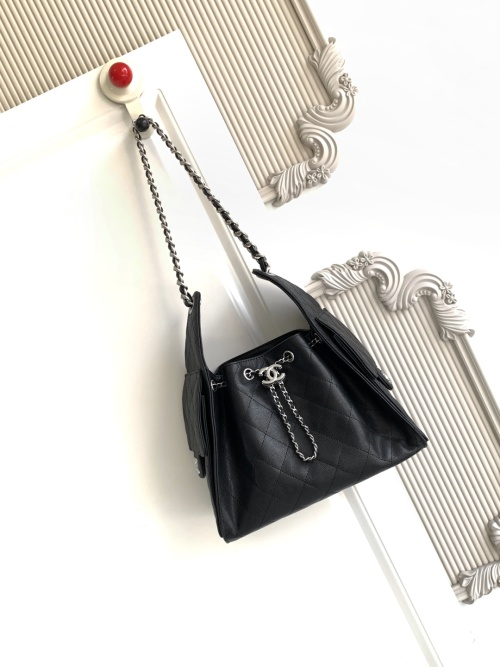 Chanel 25 Hobo Bag, Black Quilted Leather, Chain Accents, Size 30x26x14cm