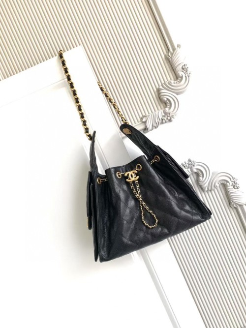 Chanel 25c Black Leather Hobo Bag with Gold-Tone Hardware & Chain Detail 1 Chanel 25c Black Leather Hobo Bag with Gold-Tone Hardware & Chain Detail