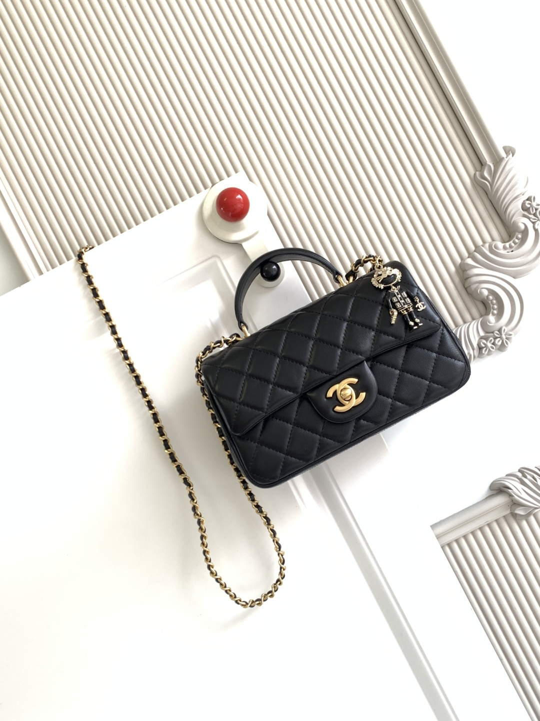 Chanel CF handle 手提包 AS2431 菱格口盖包 配人头挂饰 饰以 链子搭配手提