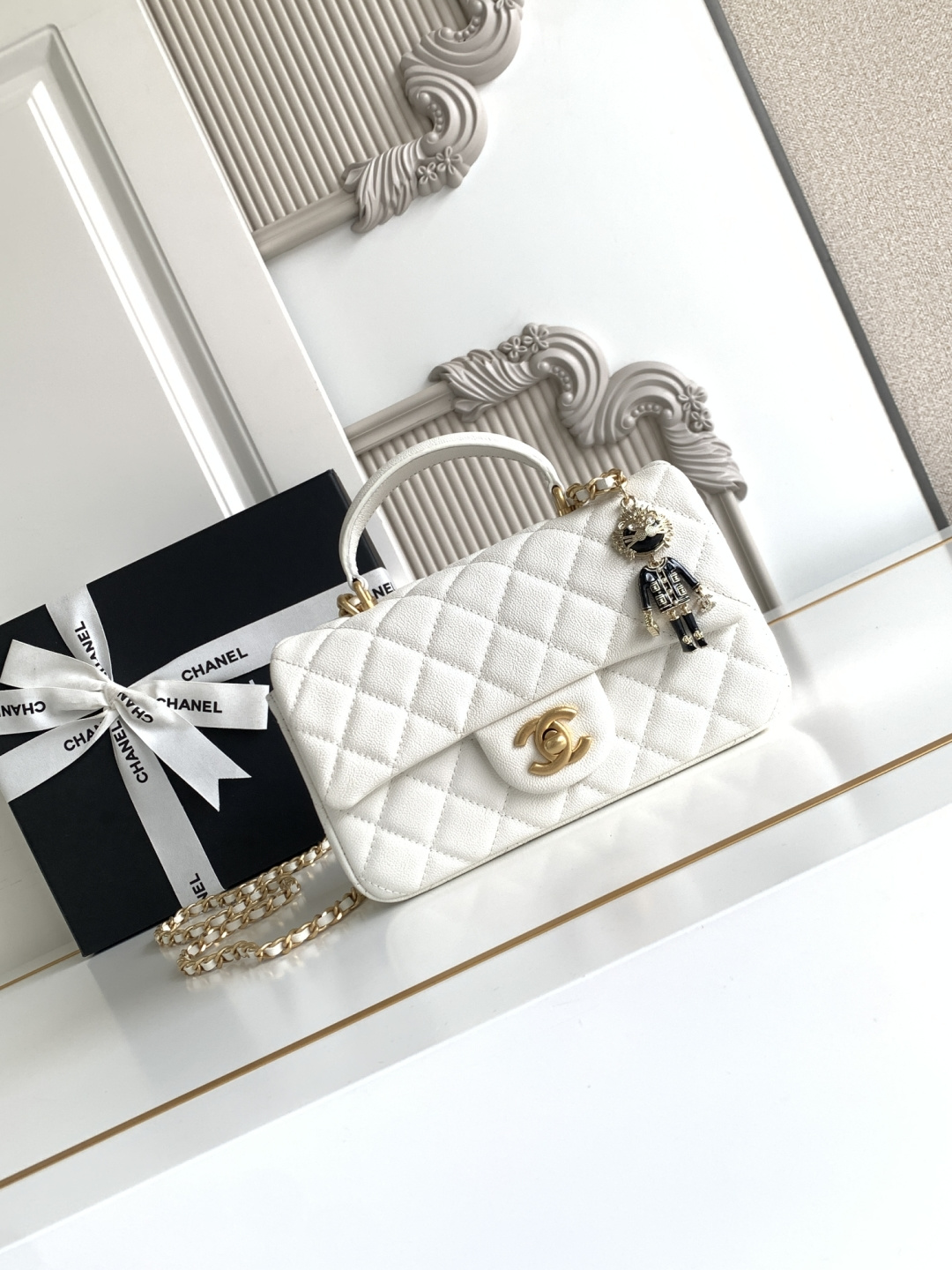 Chanel CF handle 手提包 AS2431 菱格口盖包 配人头挂饰 饰以 链子搭配手提