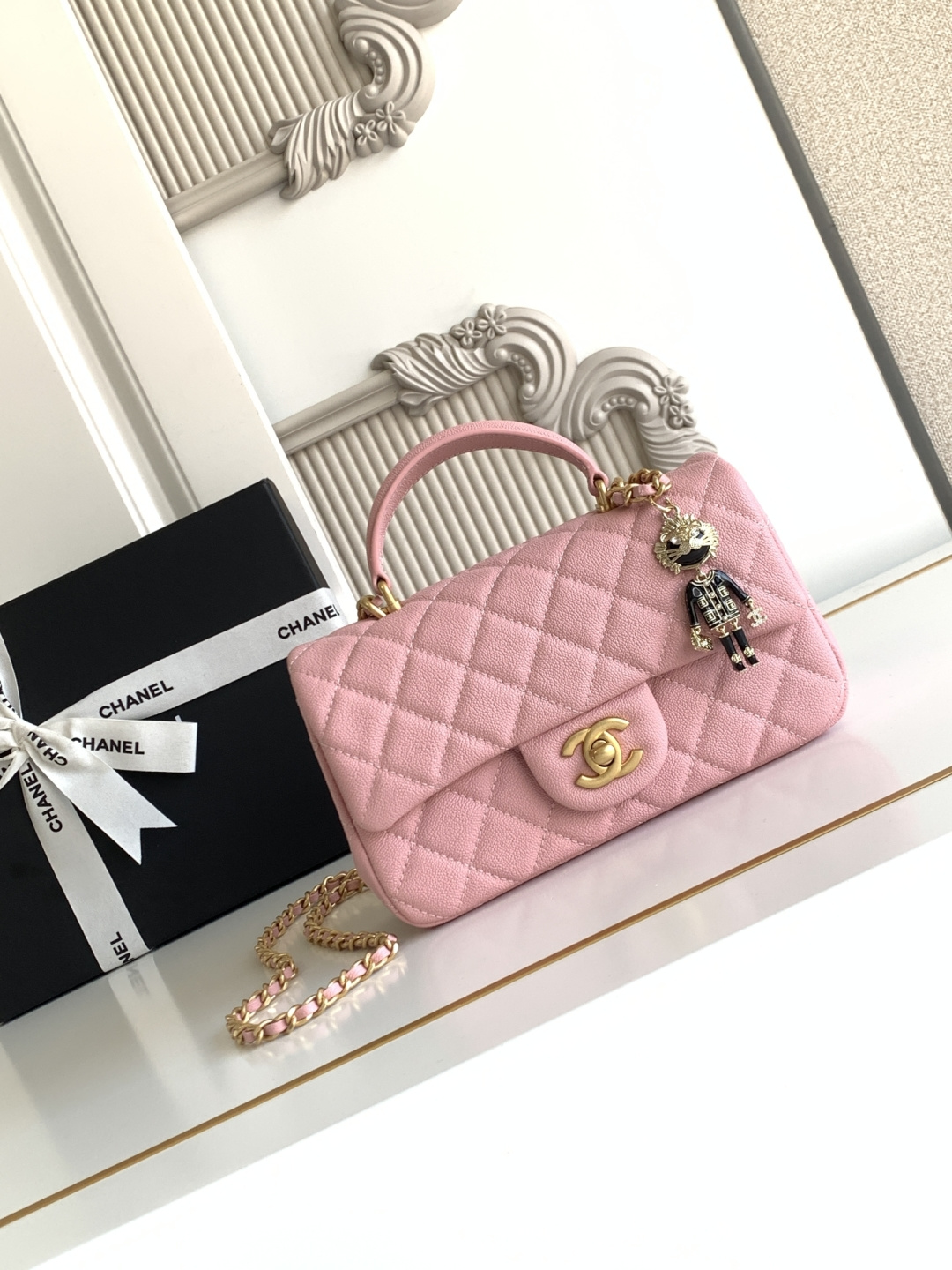 Chanel CF handle 手提包 AS2431 菱格口盖包 配人头挂饰 饰以 链子搭配手提
