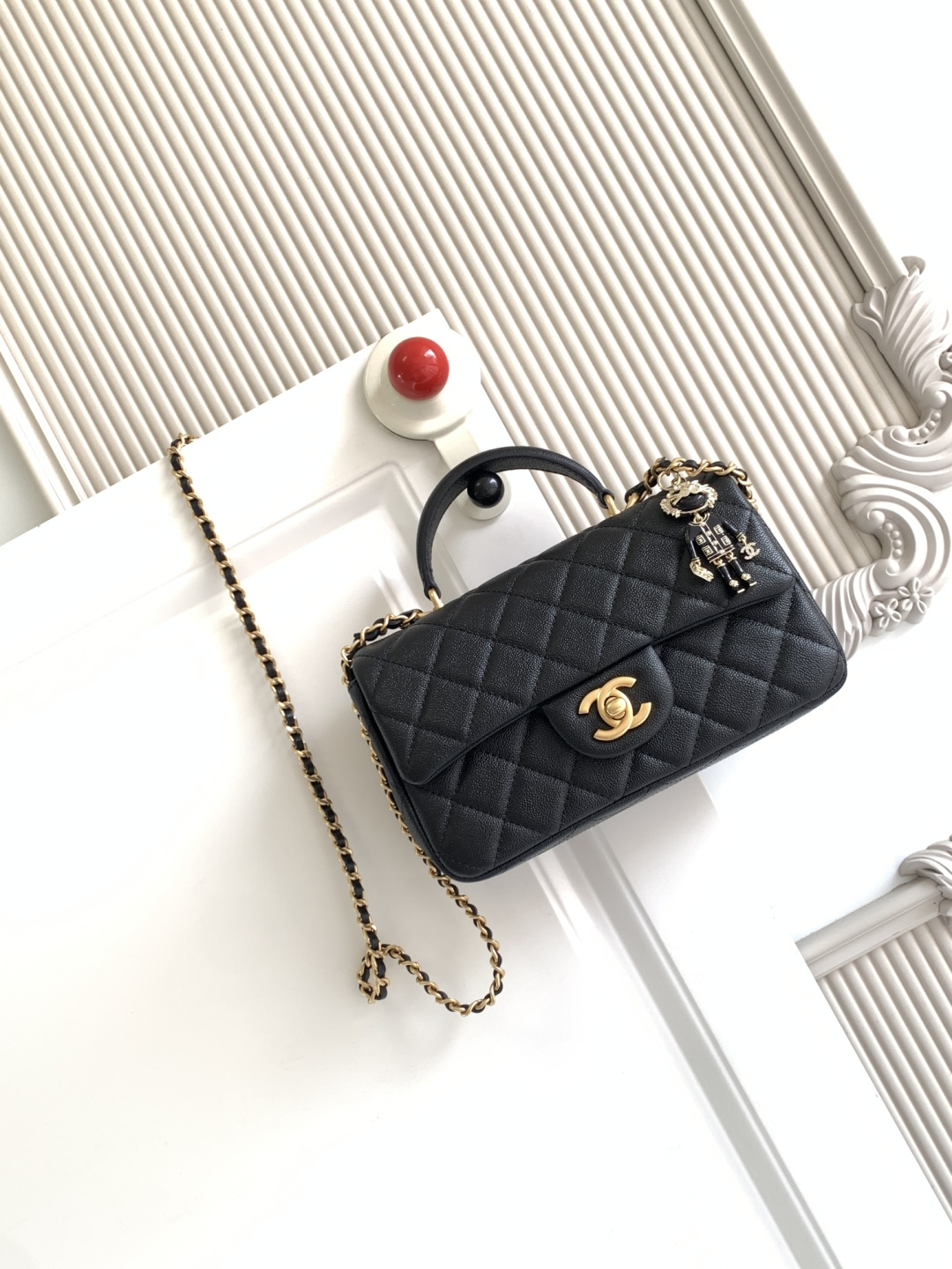 Chanel CF handle 手提包 AS2431 菱格口盖包 配人头挂饰 饰以 链子搭配手提