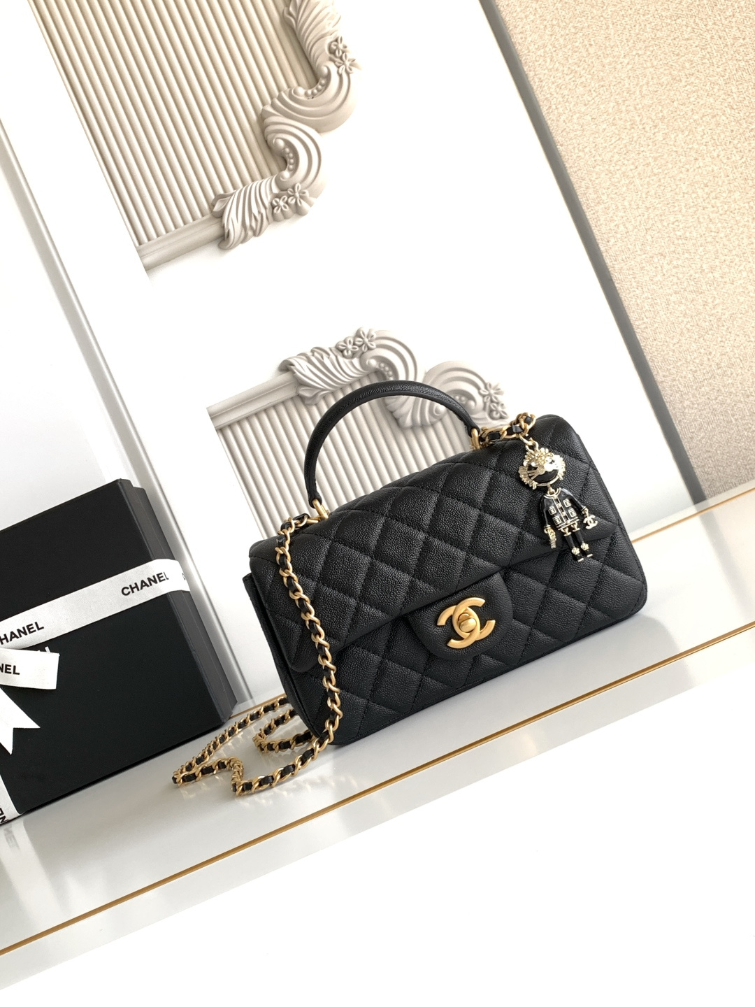 Chanel CF handle 手提包 AS2431 菱格口盖包 配人头挂饰 饰以 链子搭配手提