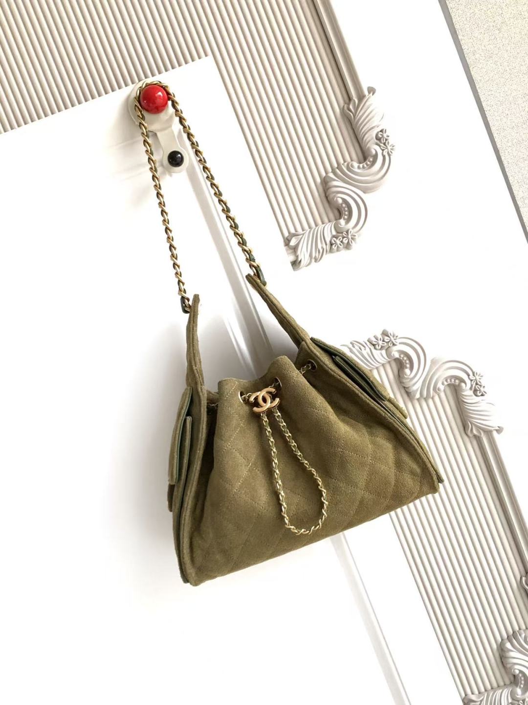 Chanel 25 Hobo Bag, Suede Leather Bucket Bag, Shoulder Bag, 30x26x14cm