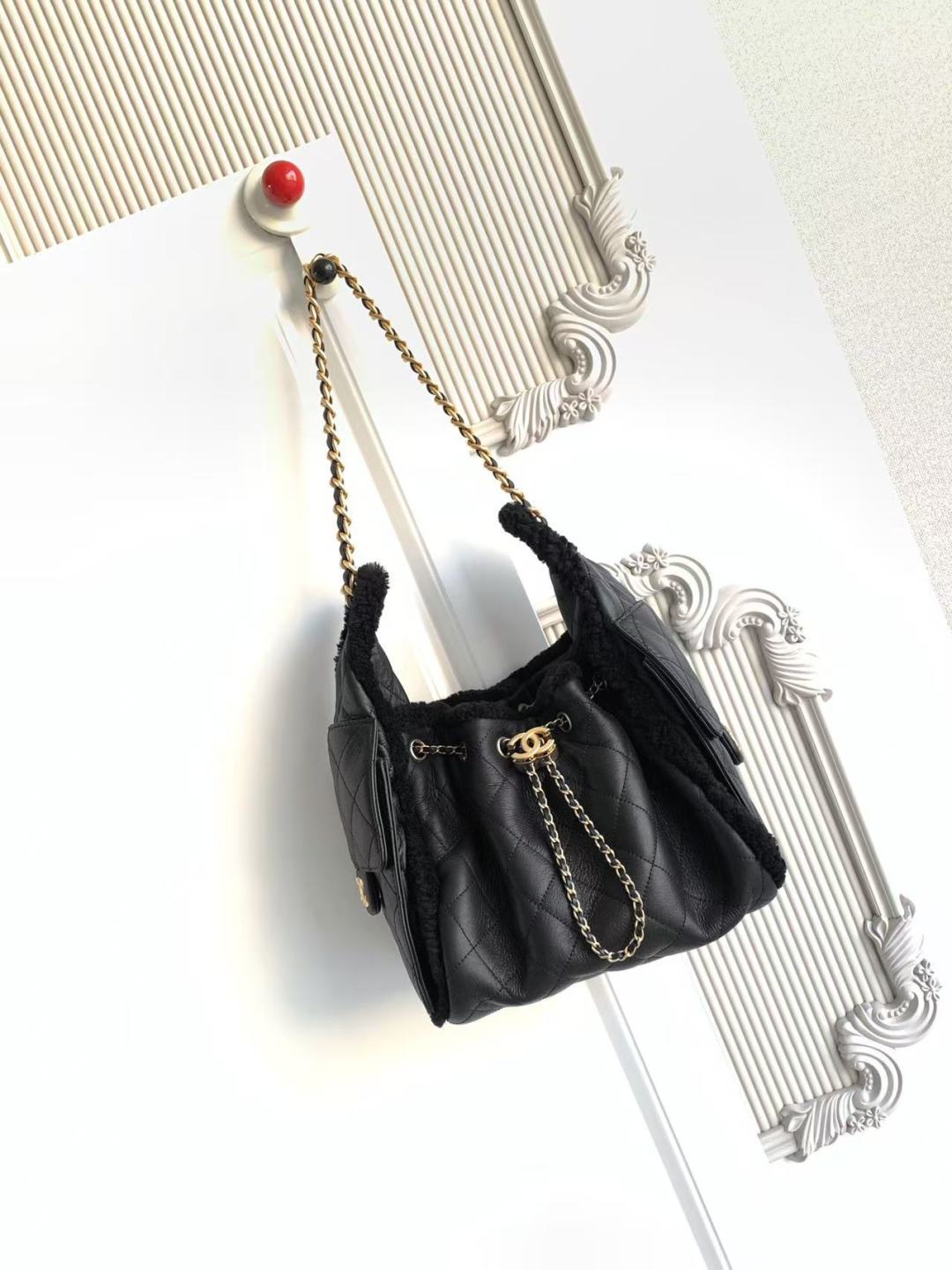 Chanel Style Black Leather Hobo Bag Lookbook Reference image 1