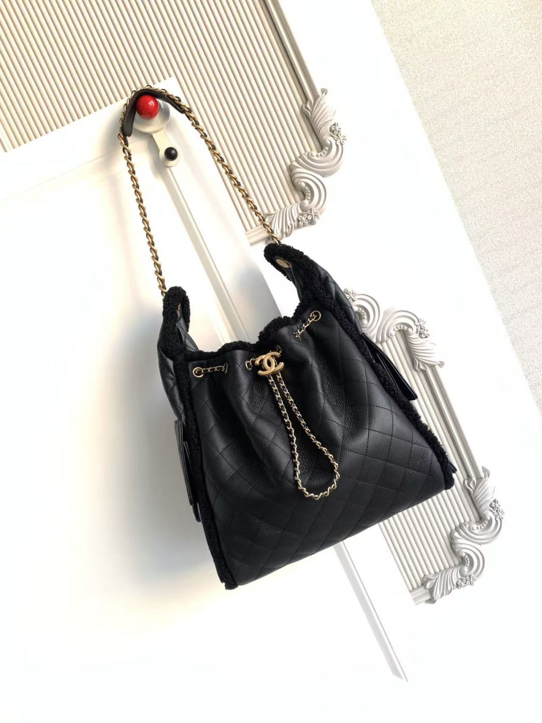 Chanel Style Black Leather Hobo Bag Lookbook Reference image 1