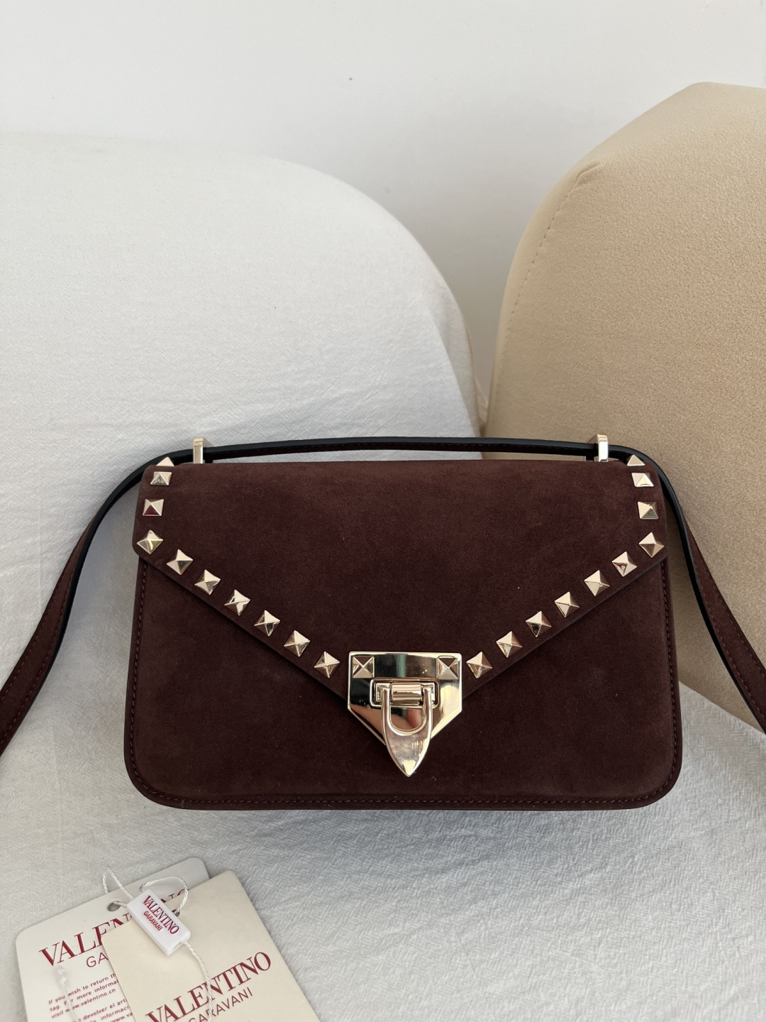 Valentino Burgundy Studded Flap Shoulder Bag