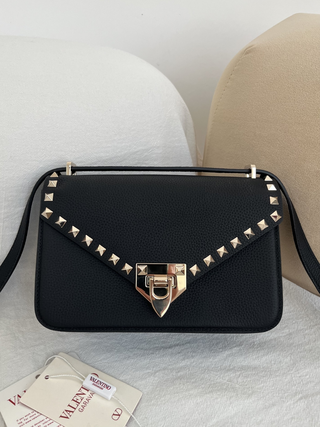 Valentino Black Studded Flap Shoulder Bag