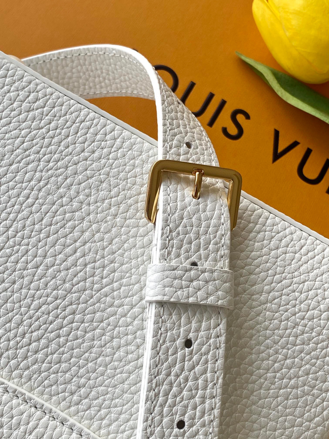 Louis Vuitton N85515 全钢 进口牛皮白配亮光蟒蛇金动态163 2024 夏季款 Capucines 迷你手袋取材 Taurillon 进口牛皮革