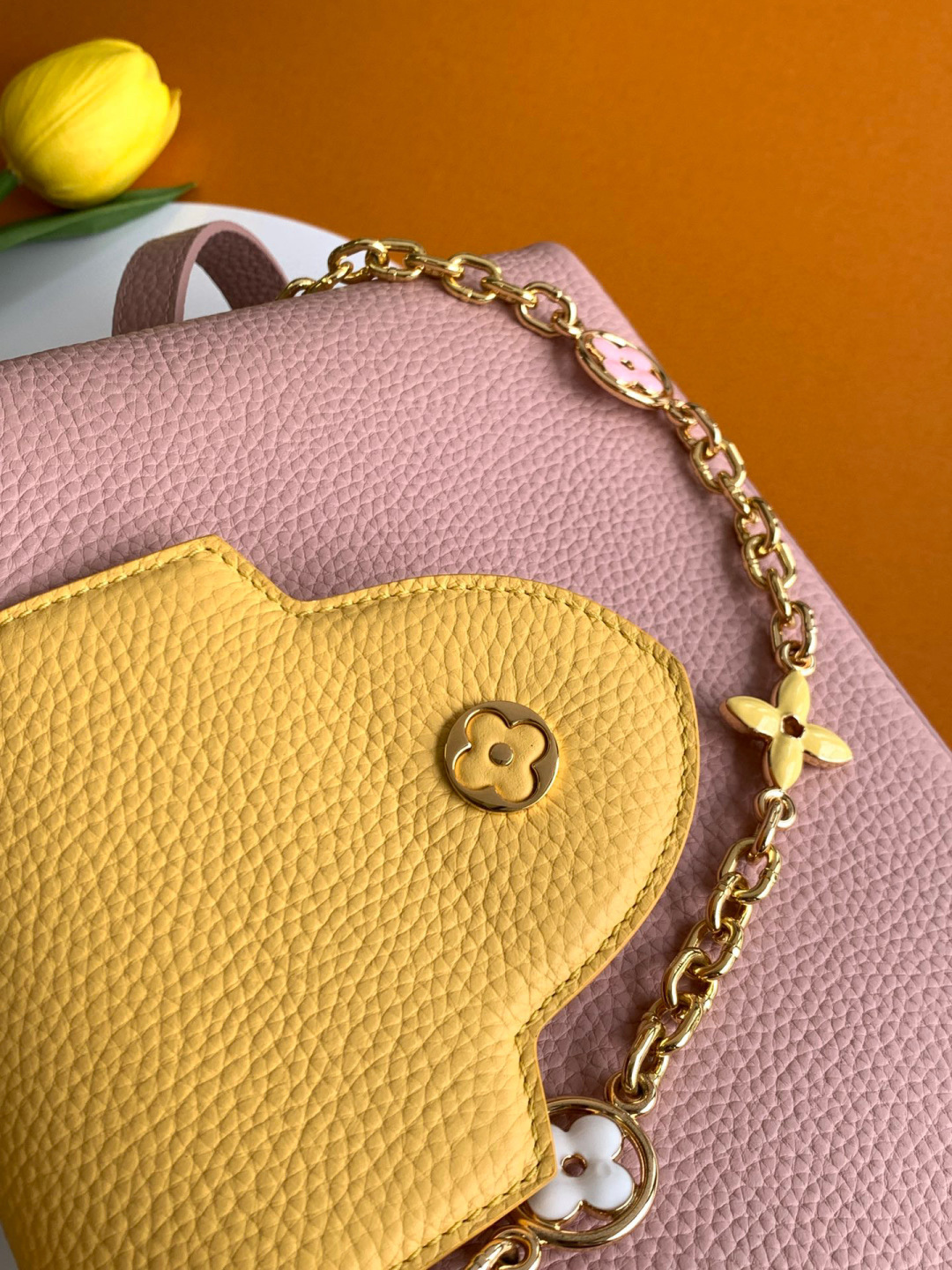 Louis Vuitton 全钢五金 M20844进口牛皮西柚粉配蛋黄金卉三拼