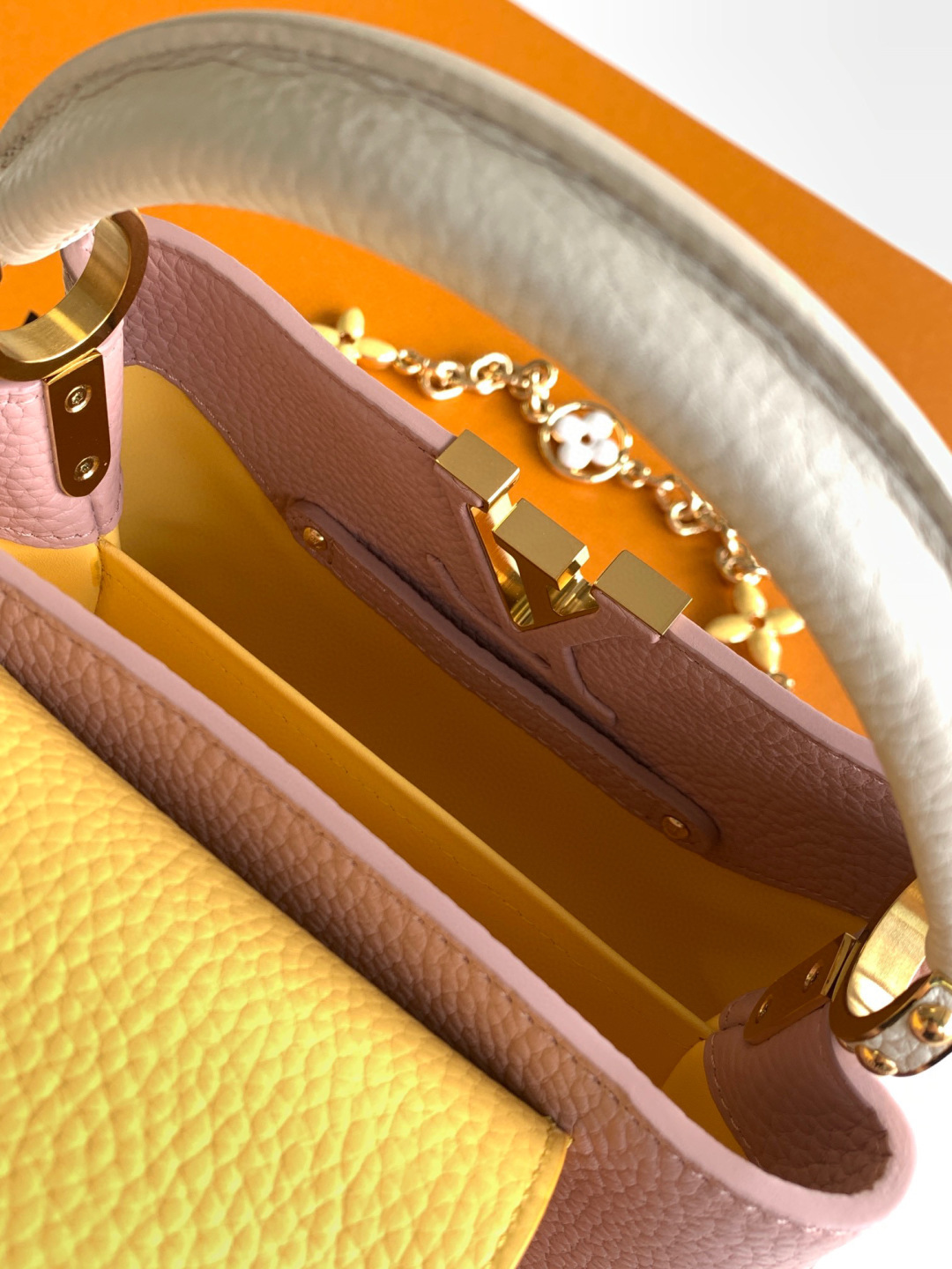 Louis Vuitton 全钢五金 M20845进口牛皮西柚粉配蛋黄金卉三拼