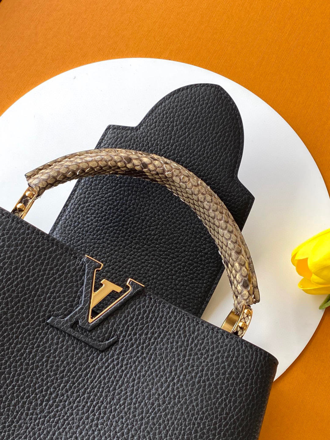 Louis Vuitton 全钢 N80071进口牛皮黑配蟒蛇金扣