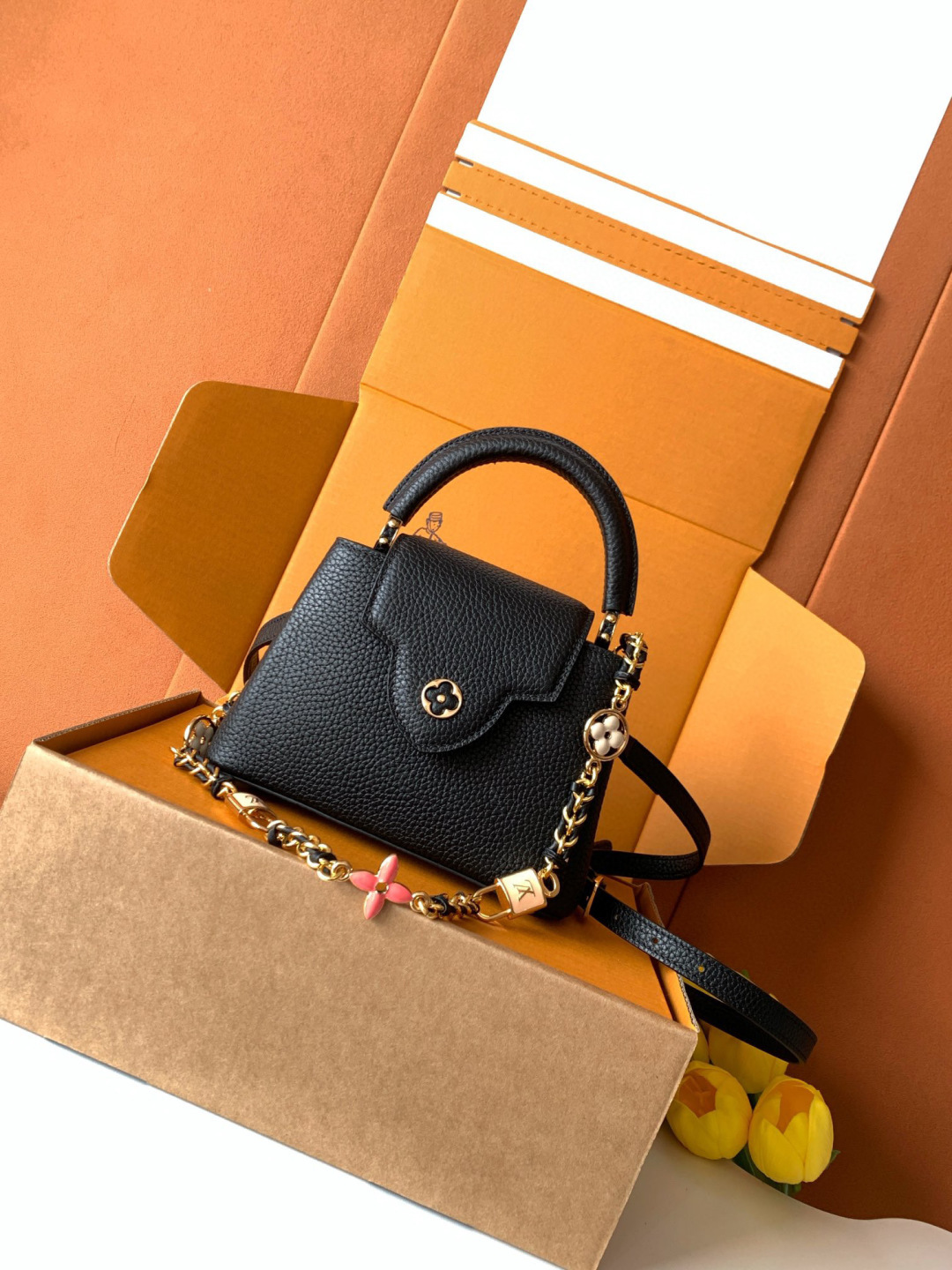 Louis Vuitton 全钢（163C芯片版）【进口牛皮 M23951黑色金】Capucines mini 手袋