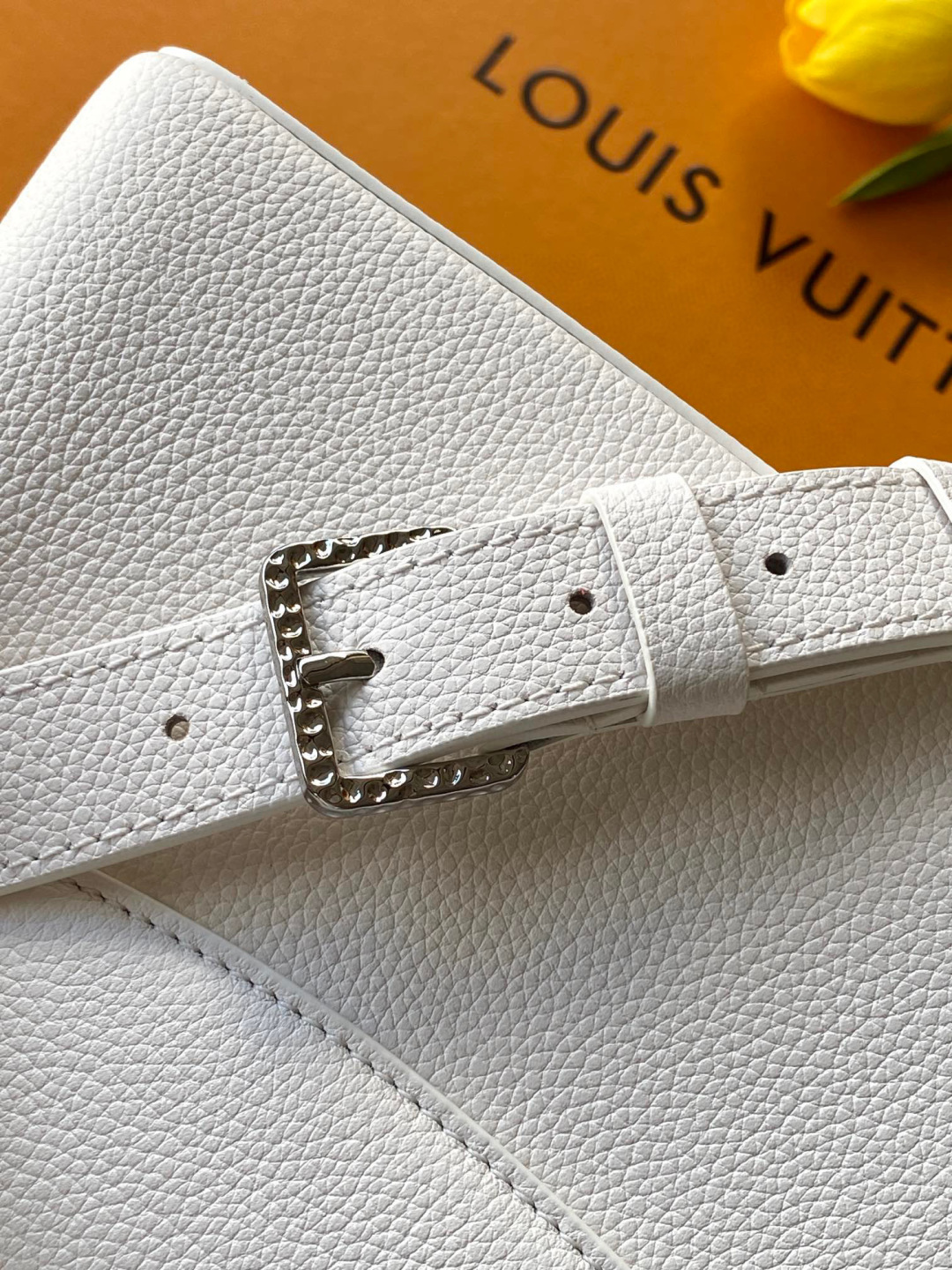 Louis Vuitton 全钢五金 进口牛皮 变码芯片 配全套包装 CAPUCINES EAST WEST 迷你手袋 款号M24671白色银