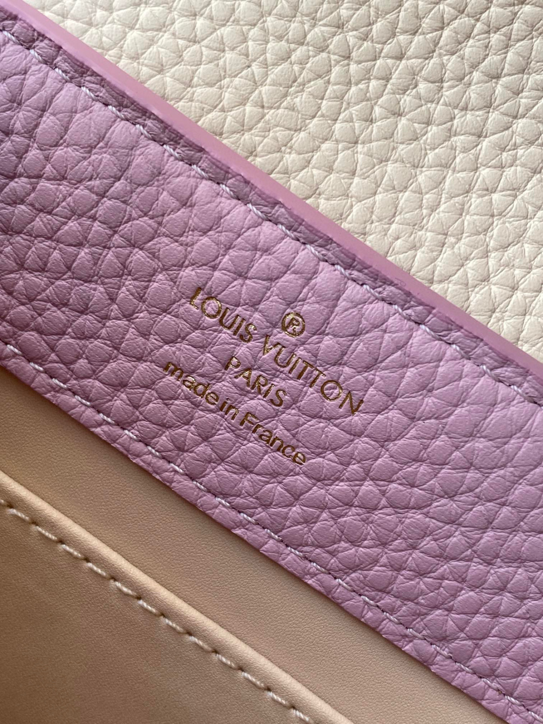 Louis Vuitton 全钢五金（163C芯片版）【进口牛皮 M23951深粉紫配珍珠白金】Capucines mini 手袋