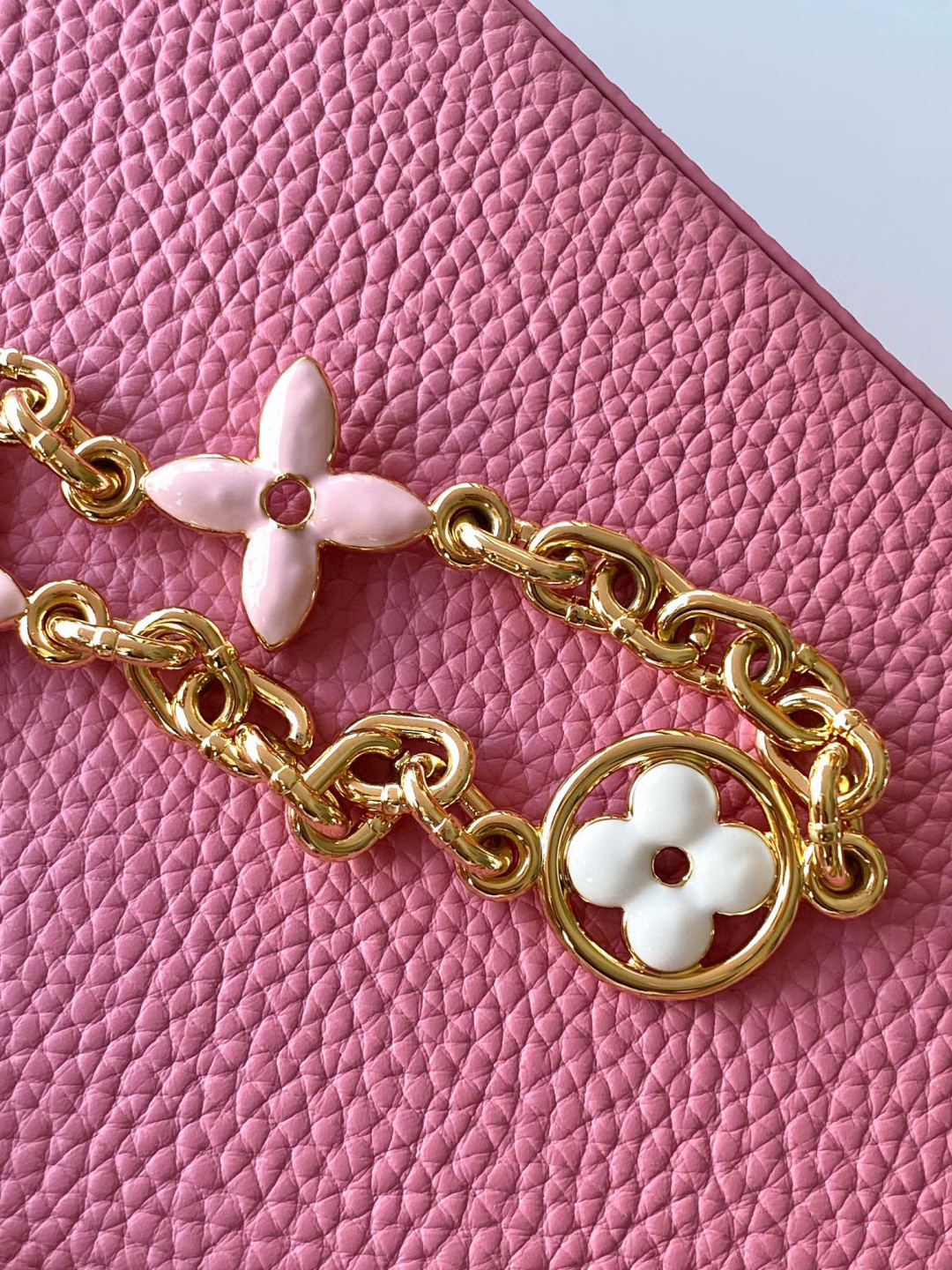 Louis Vuitton 全钢五金 M20844进口牛皮秋水仙色配浅樱花粉色花卉三拼