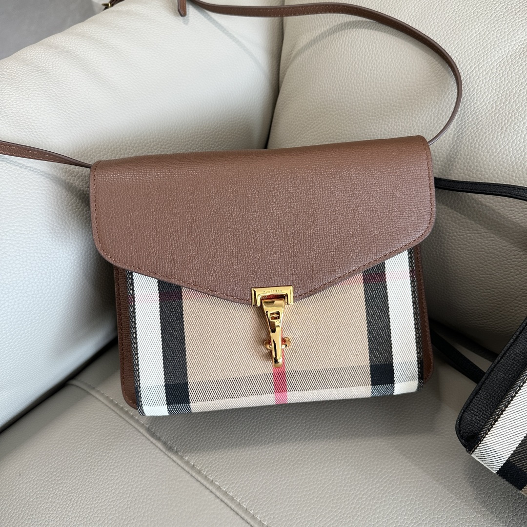 () Top quality, B house grain leather and house plaid crossbody backpack