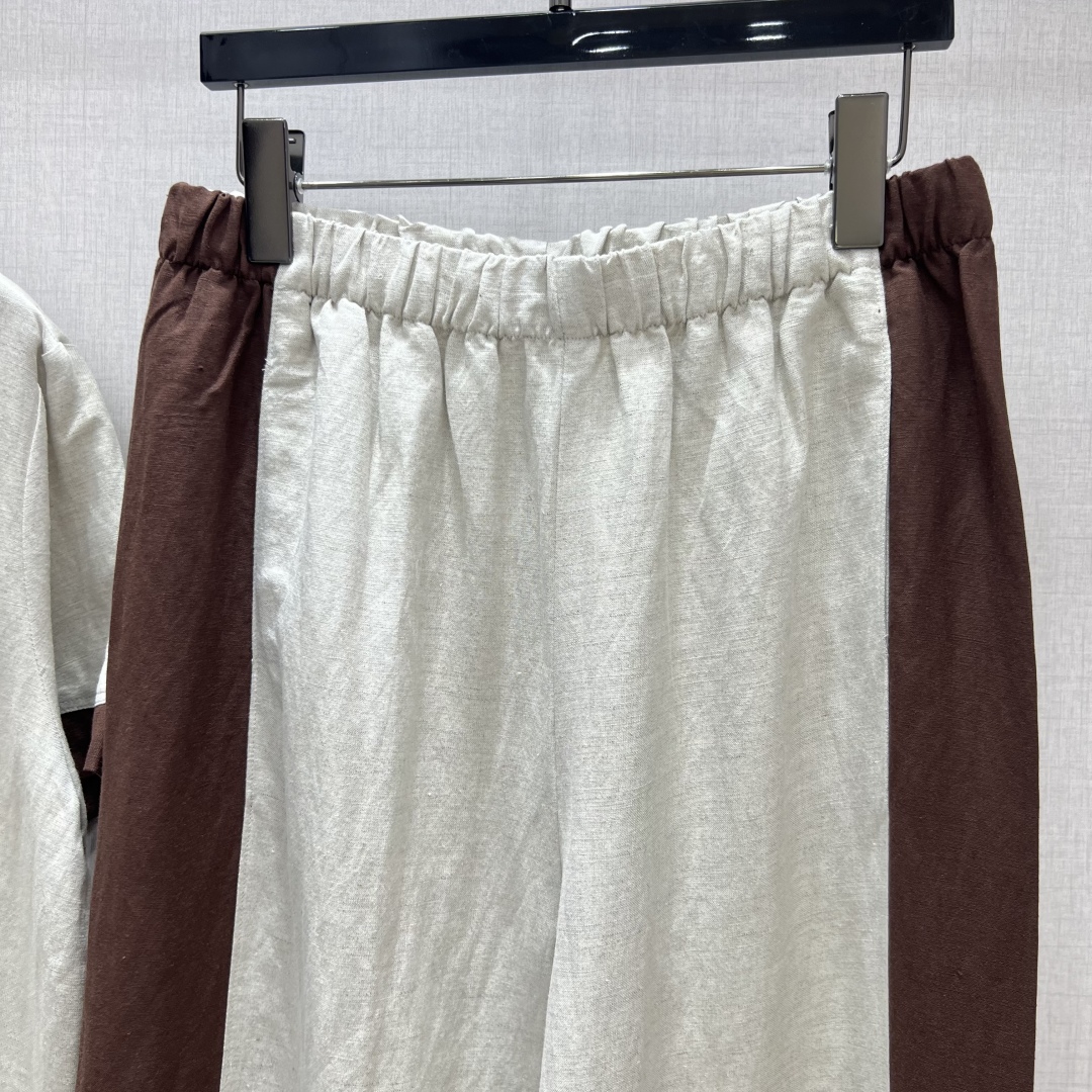 Cotton Linen Patchwork Set: Short Sleeve Top & Elastic Waist Pants 3 cmp i1750357776564 1874 0 1