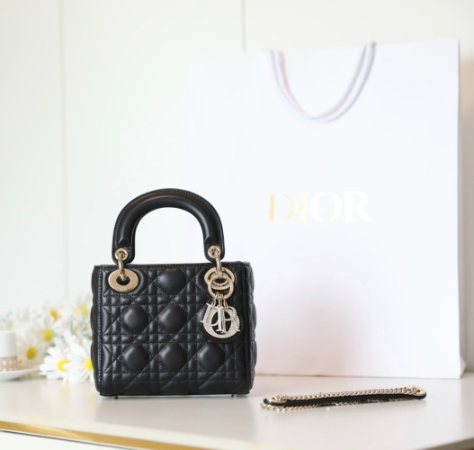 Lady Dior Mini Black Lambskin Bag with Chain - Iconic Elegance 1 Lady Dior Mini Black Lambskin Bag with Chain - Iconic Elegance