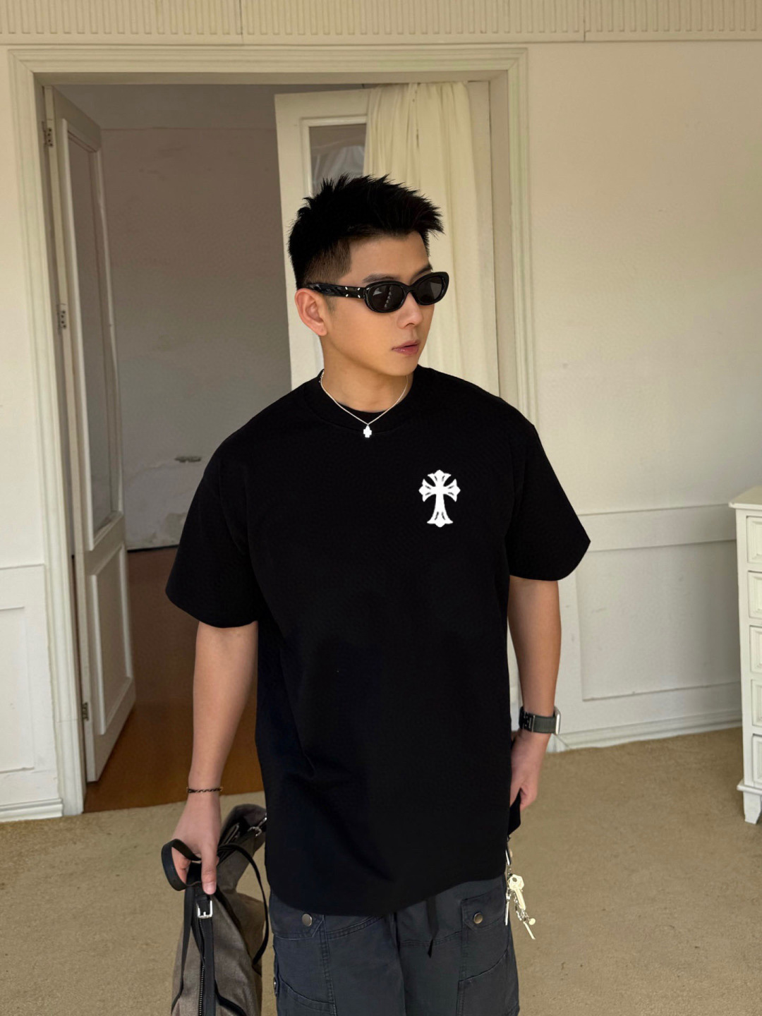 NO:148783,CH* Croxin* 2025 spring and summer new short-sleeved T-shirt heavy cotton logo Sanskrit cross three-dimensional silicone color black white chocolate color Encore red S M L XL XXL,,chrome hearts,T-shirt,tees,t-shirt,alexander wang19860909CH*克罗心* 2025春夏新款短袖T恤 重磅纯棉 logo 梵文十字架立体硅胶 颜色黑色 白色 巧克力色 安可拉红 码数S M L XL XXL,,chrome hearts,T-shirt,tees，t-shirt,alexander wang,Men's clothing