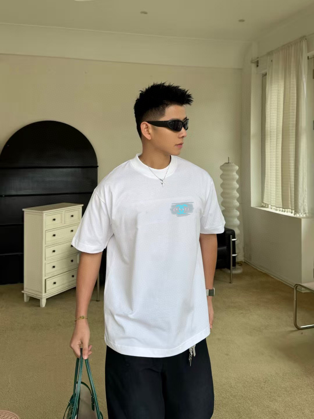 
CHANE*小香2025秋季新款 双C字母logo印花 短袖t恤  定制面料300g  男女同款
尺码