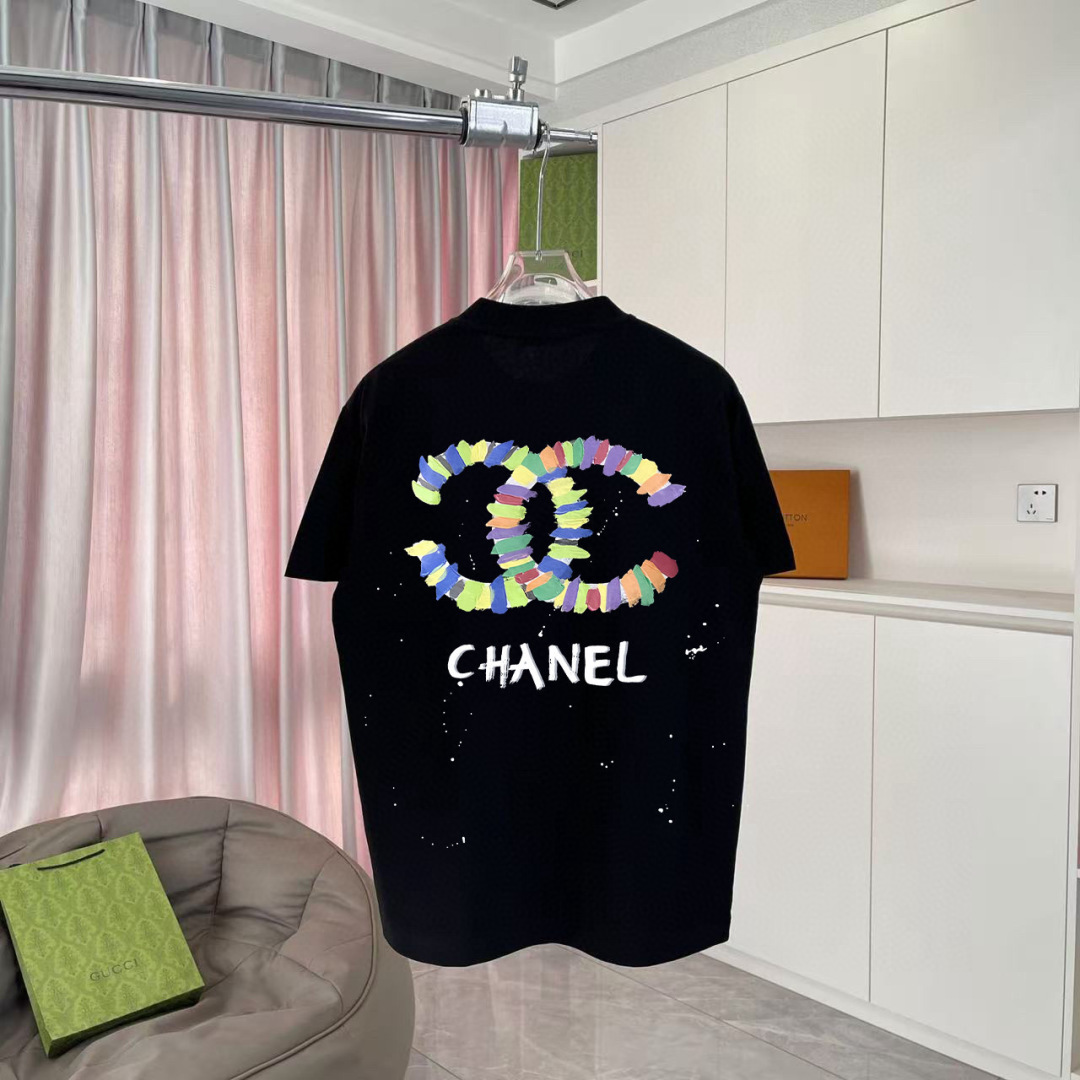 
CHANE*小香2025秋季新款 双C字母logo印花 短袖t恤  定制面料300g  男女同款
尺码