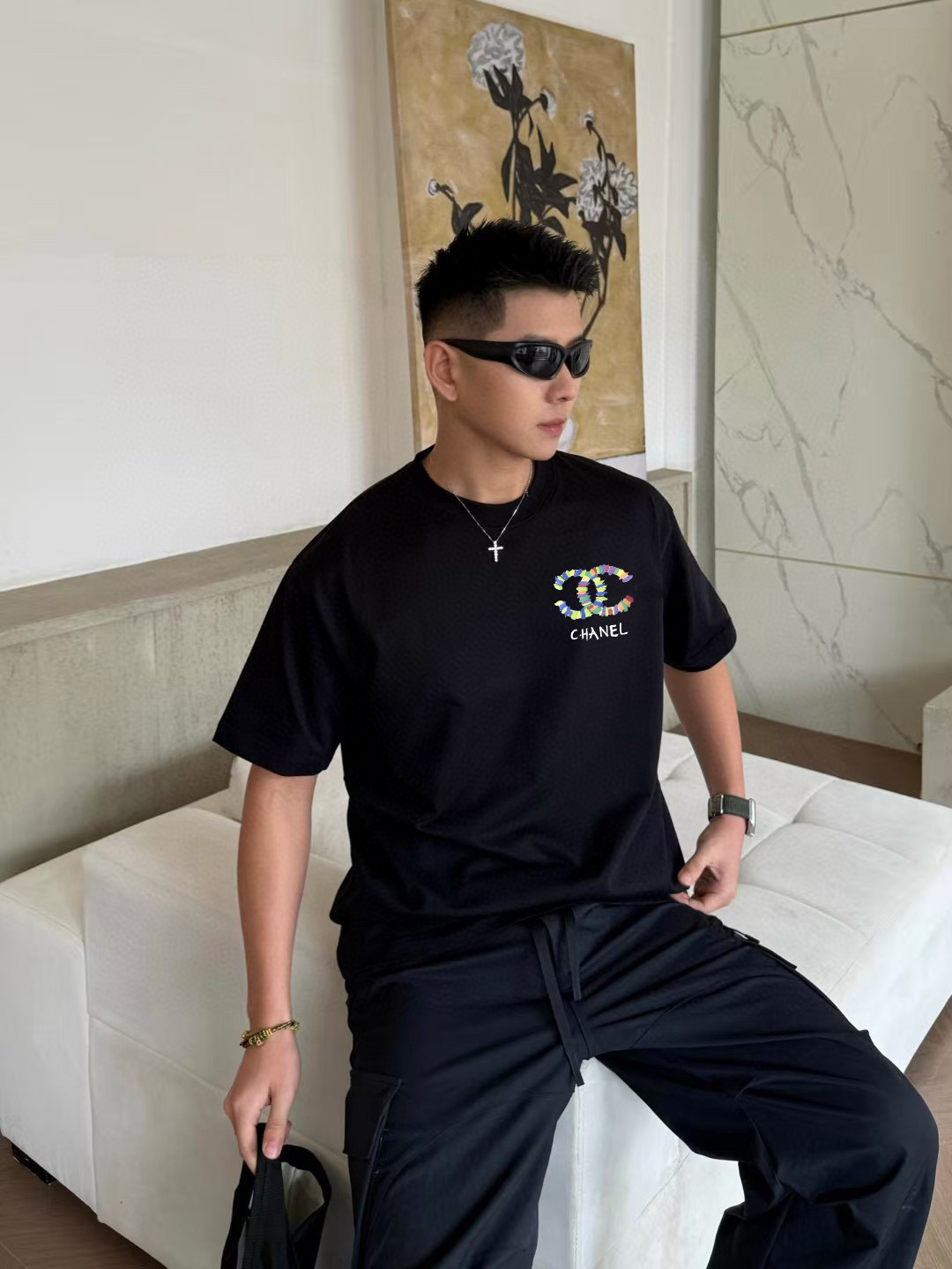 
CHANE*小香2025秋季新款 双C字母logo印花 短袖t恤  定制面料300g  男女同款
尺码