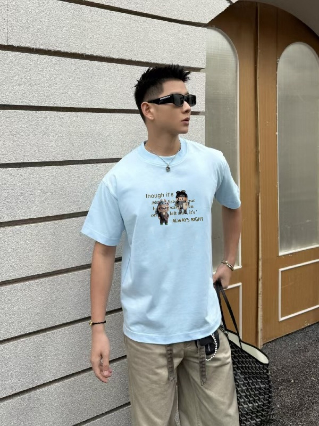 CHANE*小香2025秋季新款 双C字母logo印花 短袖t恤 定制面料300g 男女同款尺码：S M