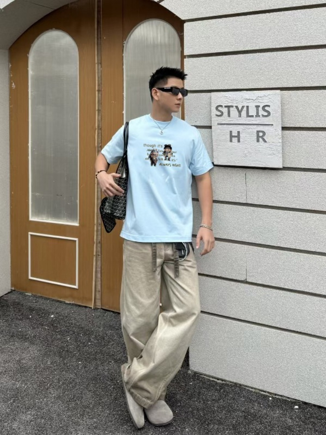 CHANE*小香2025秋季新款 双C字母logo印花 短袖t恤 定制面料300g 男女同款尺码：S M