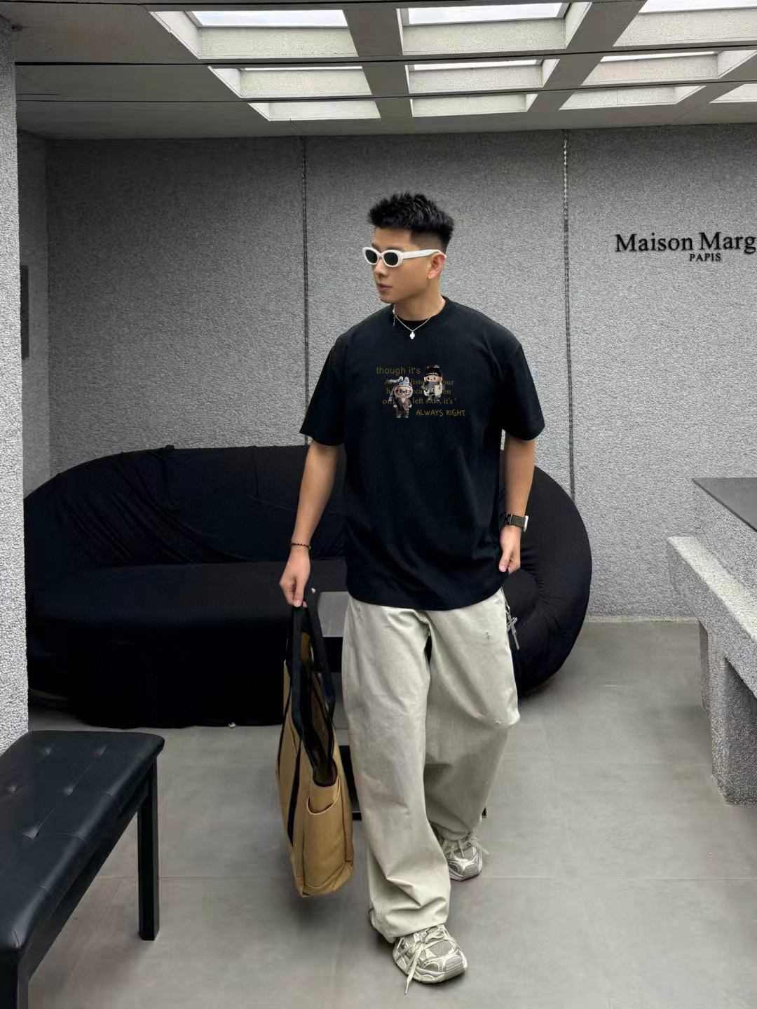 CHANE*小香2025秋季新款 双C字母logo印花 短袖t恤 定制面料300g 男女同款尺码：S M