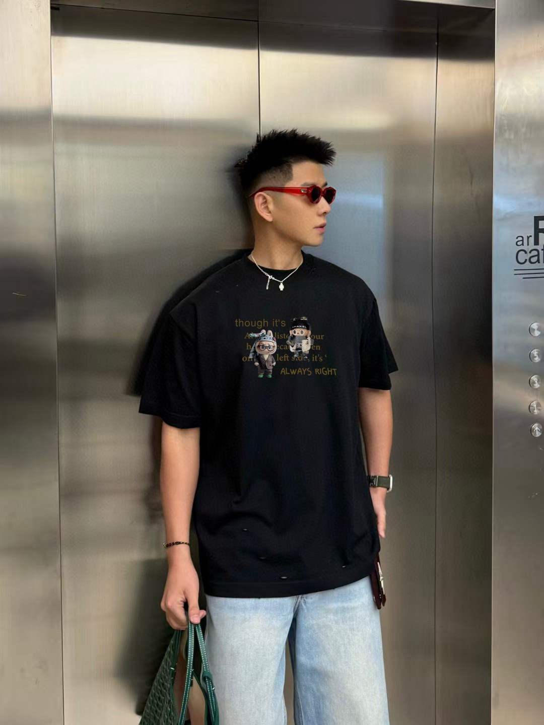 CHANE*小香2025秋季新款 双C字母logo印花 短袖t恤 定制面料300g 男女同款尺码：S M