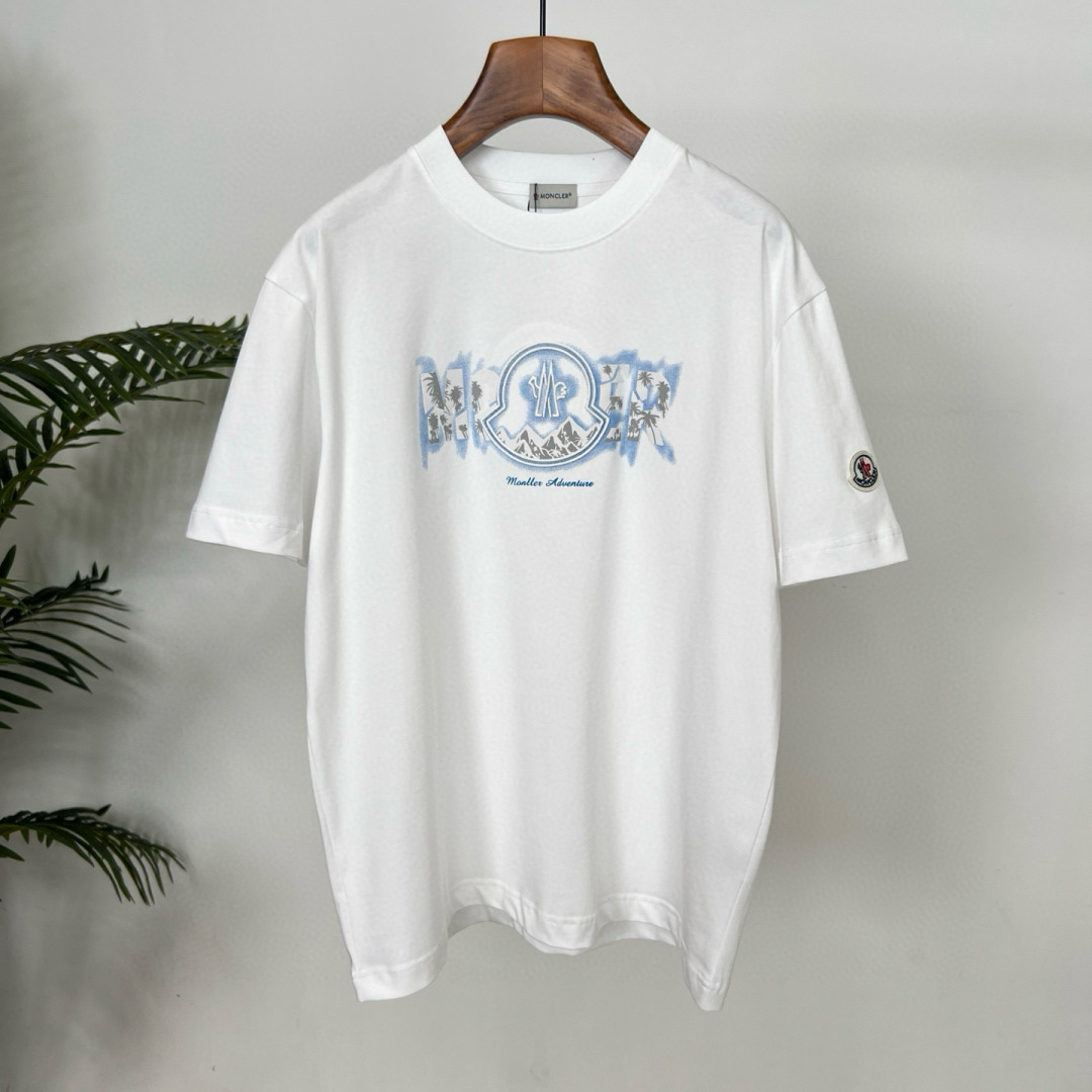 MONCL* 蒙口*2025春夏新款短袖T恤重磅纯棉字母logo立体绣花+直喷印花颜色：黑色 白色 码数