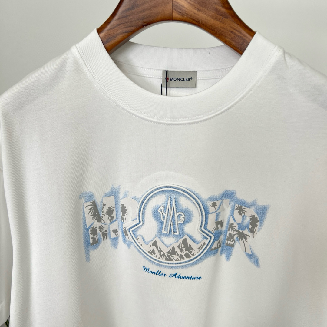 MONCL* 蒙口*2025春夏新款短袖T恤重磅纯棉字母logo立体绣花+直喷印花颜色：黑色 白色 码数