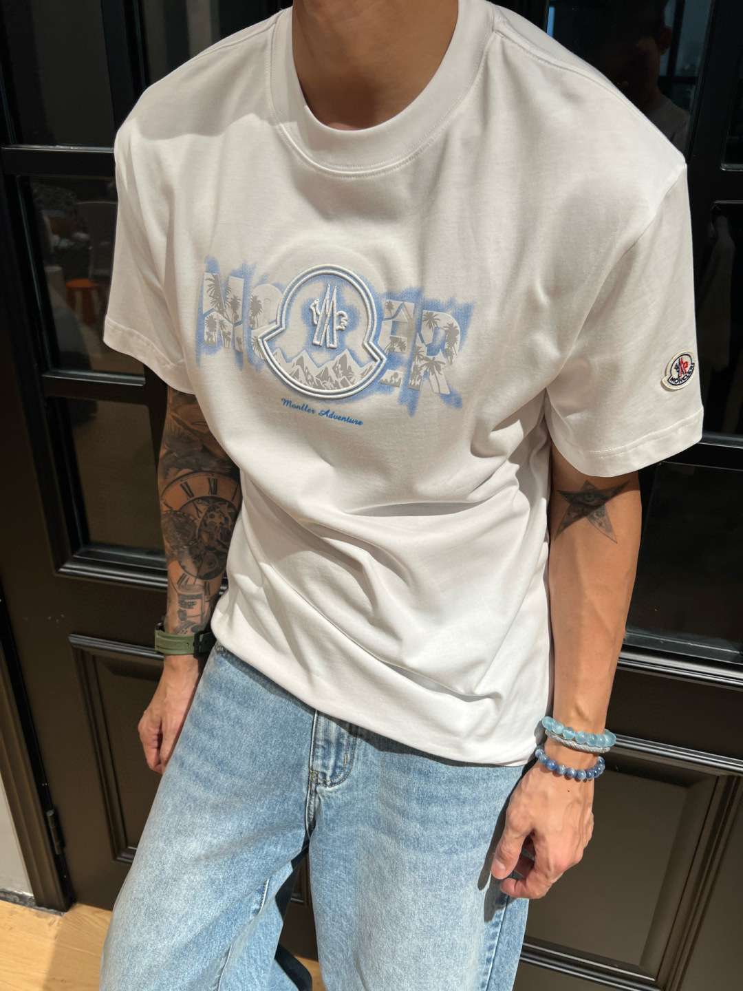 MONCL* 蒙口*2025春夏新款短袖T恤重磅纯棉字母logo立体绣花+直喷印花颜色：黑色 白色 码数