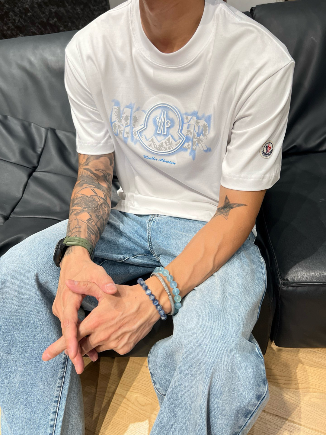 MONCL* 蒙口*2025春夏新款短袖T恤重磅纯棉字母logo立体绣花+直喷印花颜色：黑色 白色 码数