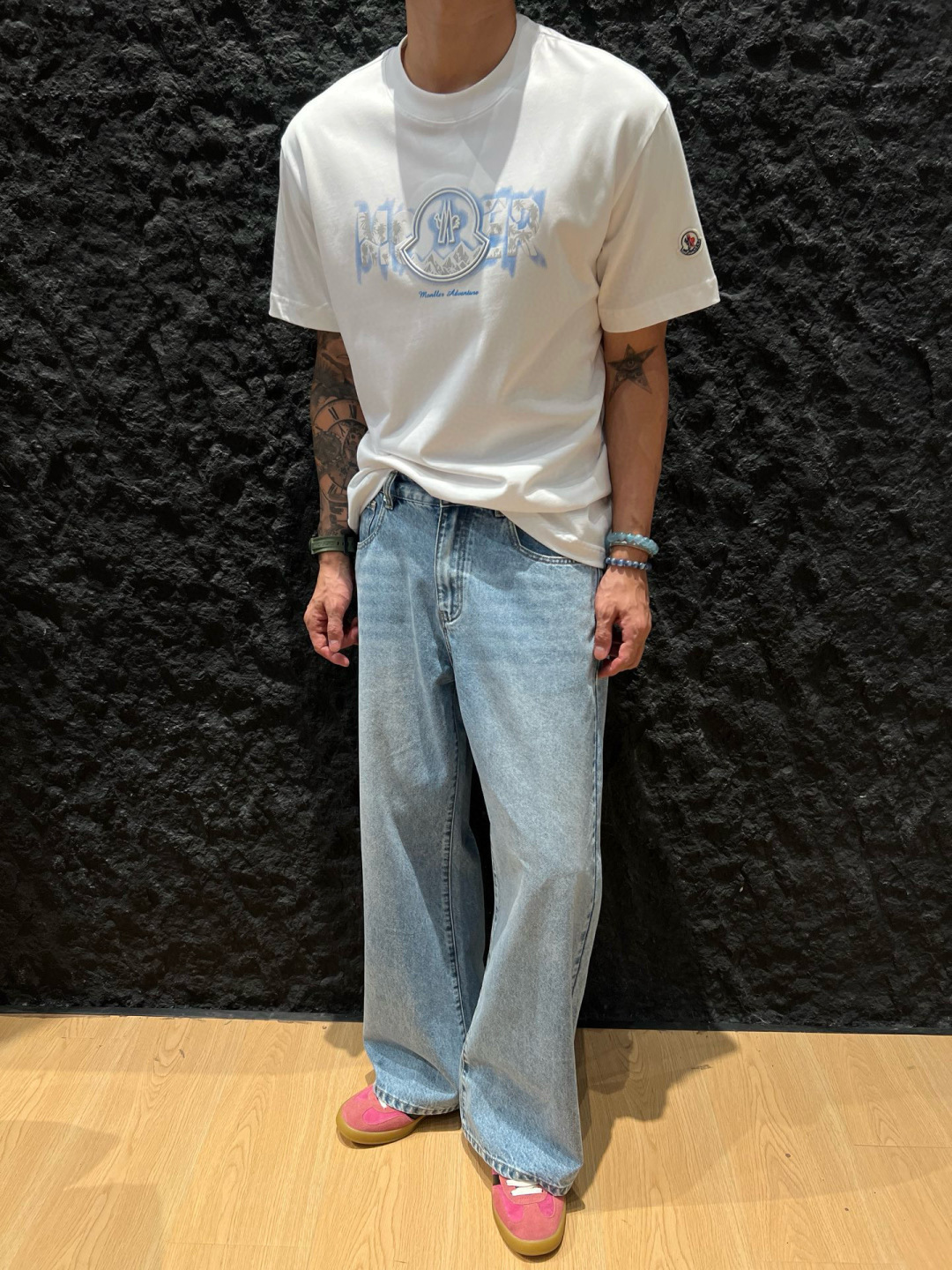 MONCL* 蒙口*2025春夏新款短袖T恤重磅纯棉字母logo立体绣花+直喷印花颜色：黑色 白色 码数