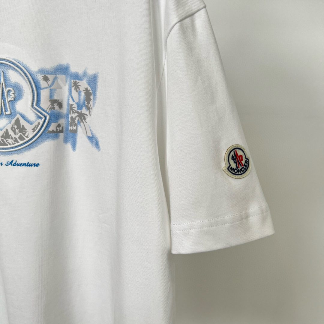 MONCL* 蒙口*2025春夏新款短袖T恤重磅纯棉字母logo立体绣花+直喷印花颜色：黑色 白色 码数