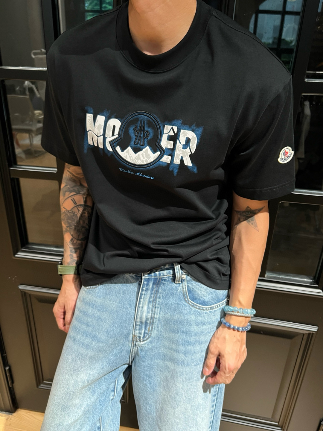 MONCL* 蒙口*2025春夏新款短袖T恤重磅纯棉字母logo立体绣花+直喷印花颜色：黑色 白色 码数