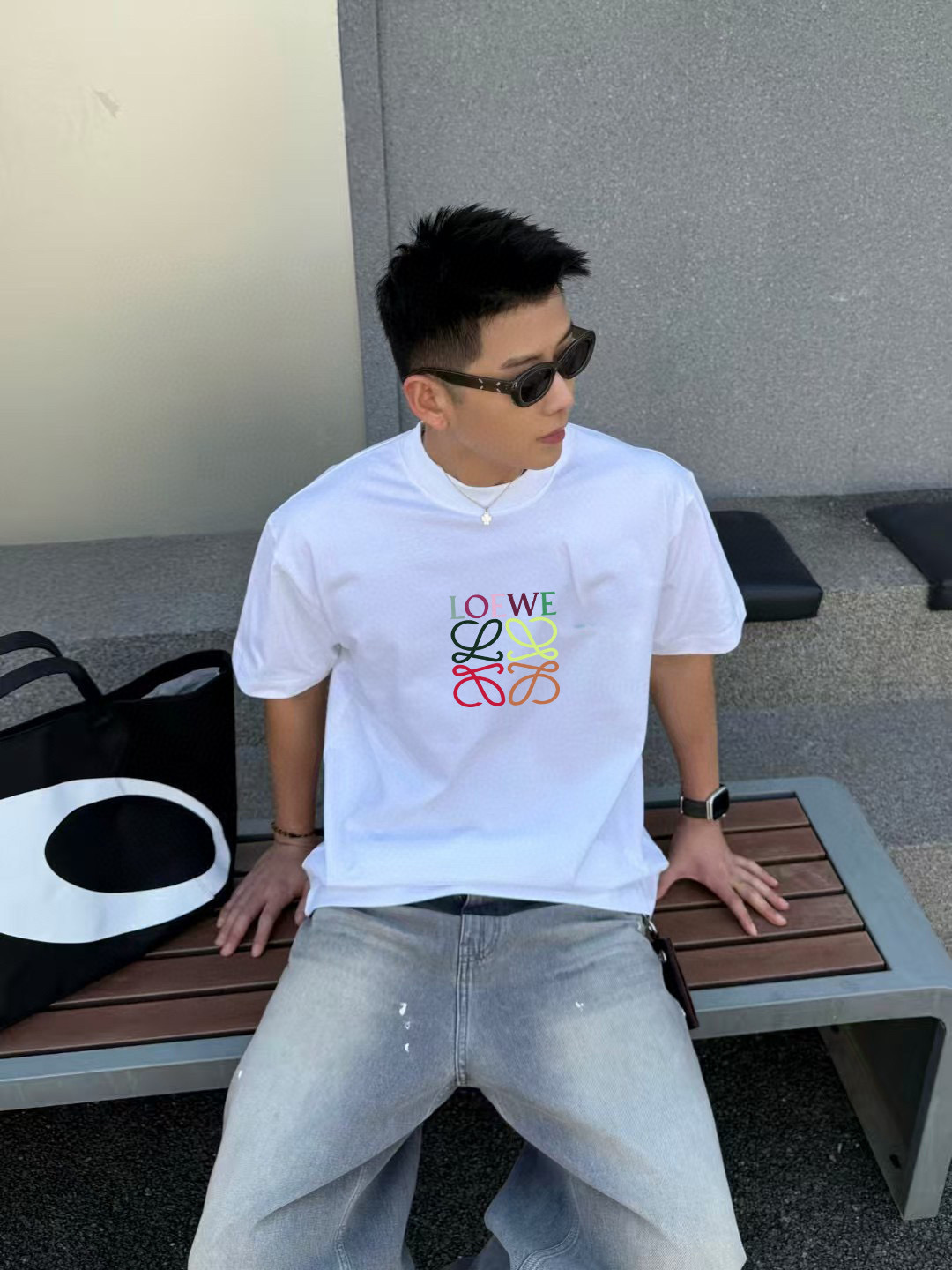 Loew*2025夏季新款 个性字母logo印花 定制面料300g 短袖t恤 男女同款尺码：S M L 