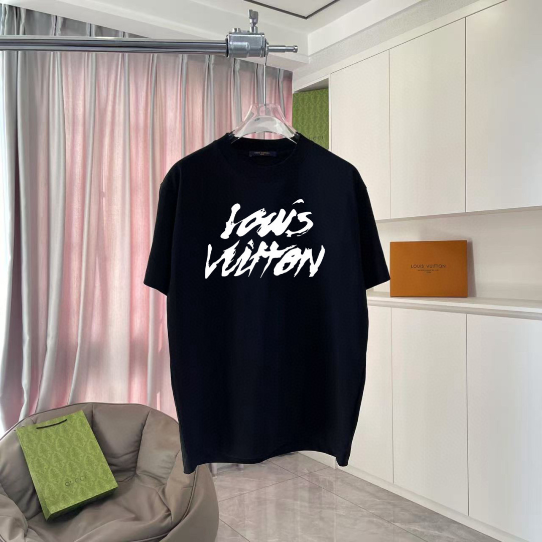 1V*2025秋季新款 个性字母logo印花 定制面料300g 短袖T恤 男女同款尺码：S M L XL