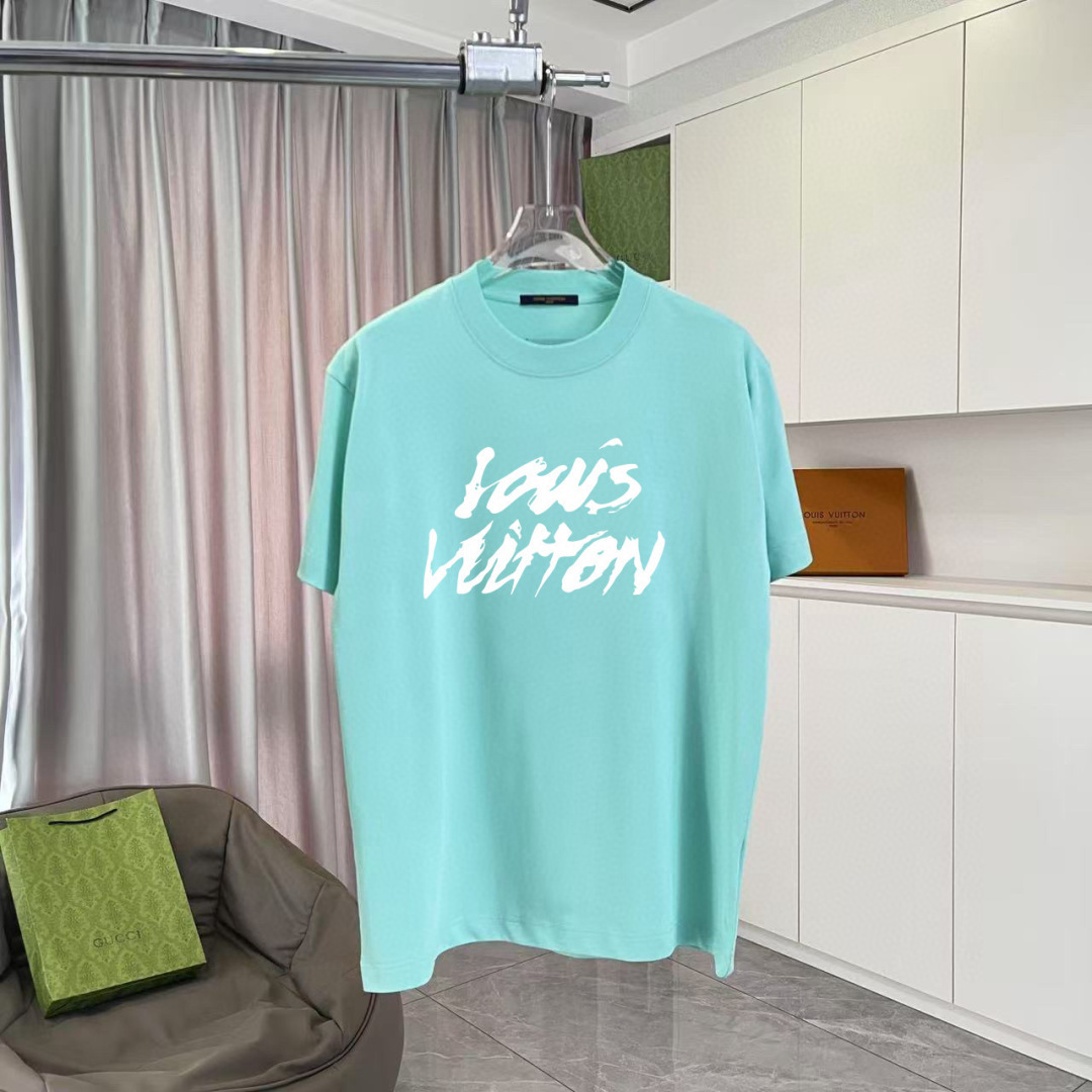 1V*2025秋季新款 个性字母logo印花 定制面料300g 短袖T恤 男女同款尺码：S M L XL