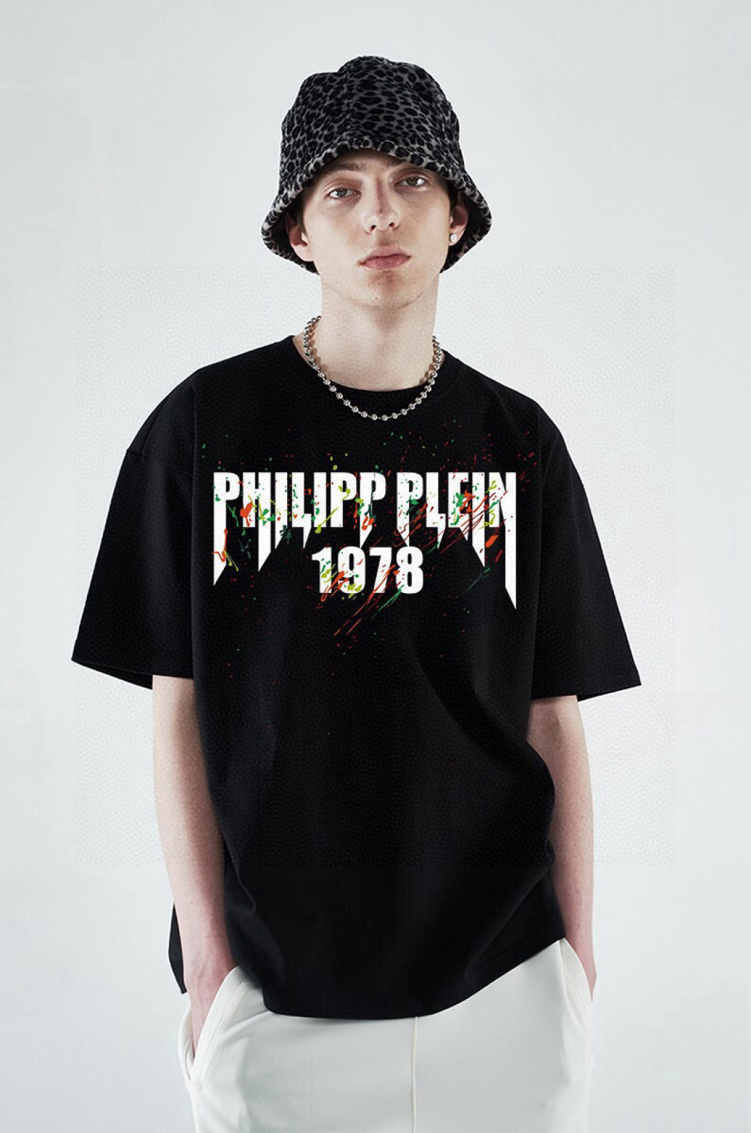 PHILIPP PLEIN 25春夏新品数码印花徽标短袖圆领T恤，采用定制80支双股丝光棉面料；黑色 白