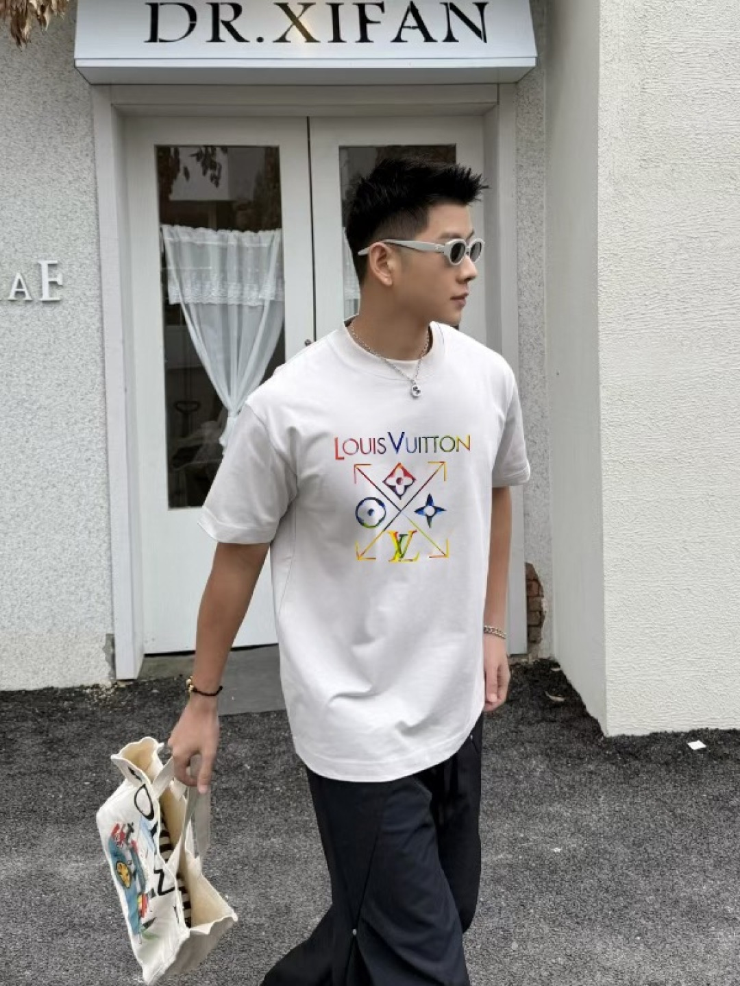 1V*2025秋季新款 个性字母logo印花 定制面料300g 短袖T恤 男女同款尺码：S M L XL