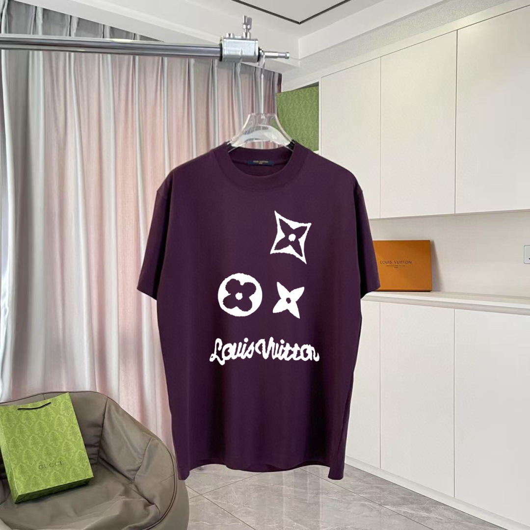 1V*2025秋季新款 个性字母logo印花 定制面料300g 短袖T恤 男女同款尺码：S M L XL