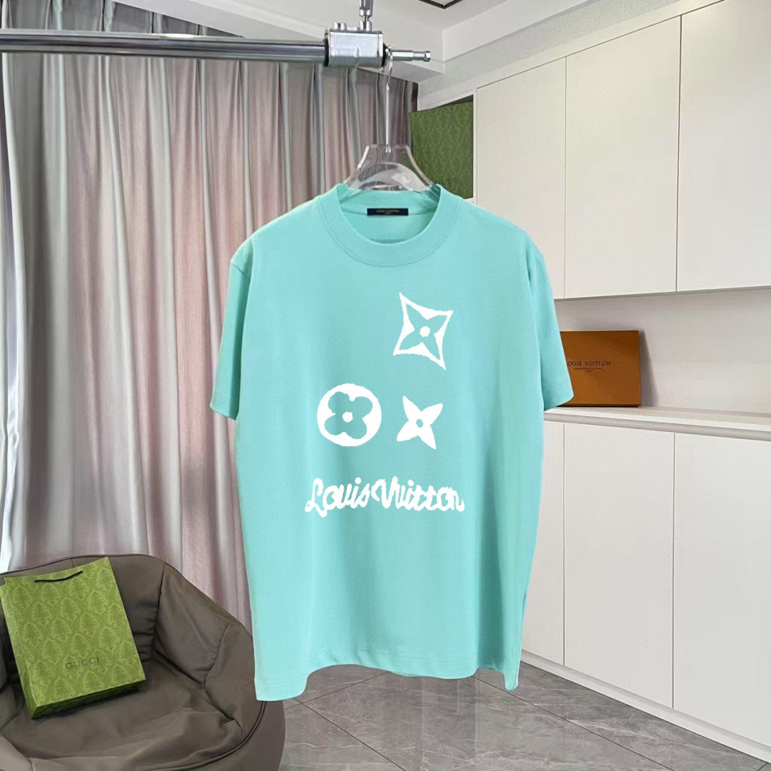 1V*2025秋季新款 个性字母logo印花 定制面料300g 短袖T恤 男女同款尺码：S M L XL