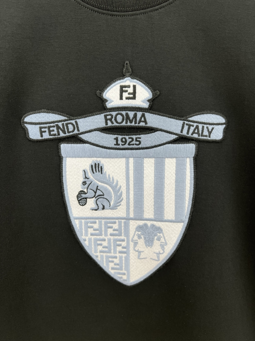 Fendi.芬迪 25秋冬新品Fendi Club盾牌刺绣徽章针织圆领卫衣，正面刺绣FENDI饰章，是由