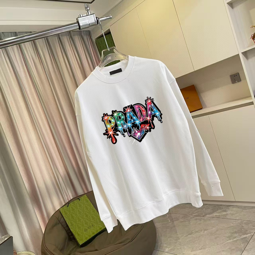 PRAD*普拉达2025秋季新款 个性字母logo印花 定制面料400g 圆领卫衣 男女同款颜色: 黑色